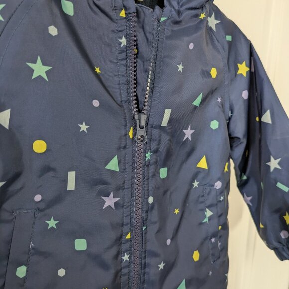 Baby Raincoat 6-9 Months Fleece-Lined Waterproof Coat Unisex Blue Geometric - Picture 2 of 5